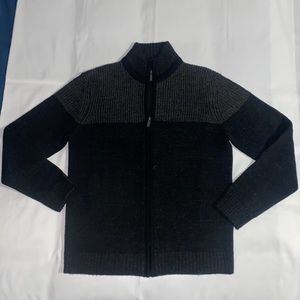 Kenneth Cole Reaction Acrylic Wool Blend Full Zip Mock Neck Black & Gray Sweater